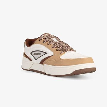 کفش روزمره مردانه QD سفید و قهوه‌ای با طراحی اسکیت‌بوردی؛ مناسب استایل خیابانی، جوان‌پسند و اسپرت